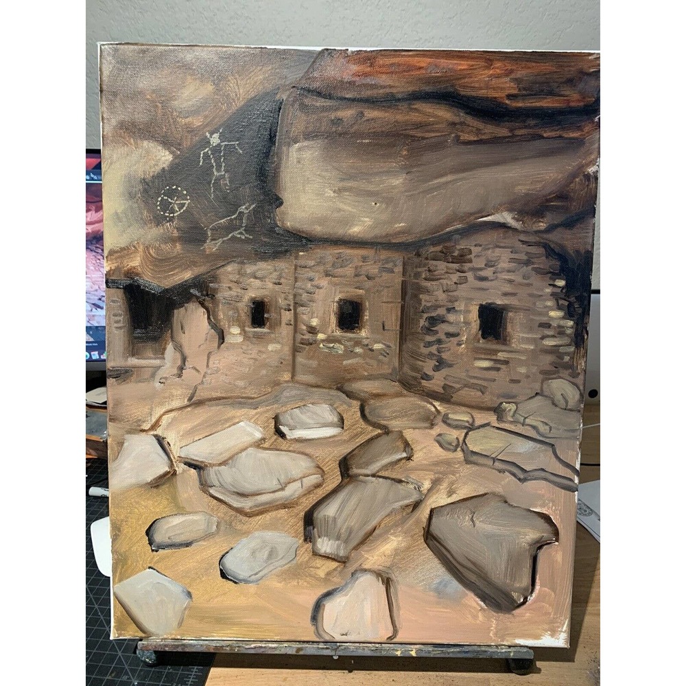 original oil painting southwestern ruins signed Liam Matthew 16 X 20
